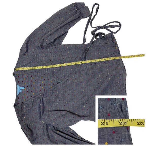 Draper James Embroidered Dot Chambray Wrap Top - Blue - 4 - Picture 7 of 15
